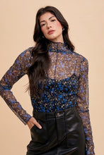 Load image into Gallery viewer, Annie Wear Floral Lettuce Hem Sheer Mesh Top

