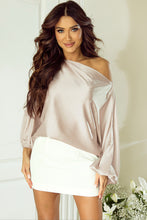 Load image into Gallery viewer, Apricot Asymmetrical Neck Balloon Sleeve Satin Blouse
