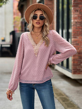 Load image into Gallery viewer, Swiss Dot V-Neck Long Sleeve Blouse
