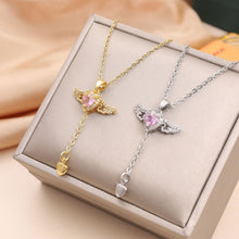 Load image into Gallery viewer, Womens Moving Cupid Heart Angel Wings Tassel Necklace With Crystal Clavicle Chain
