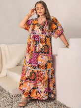 Load image into Gallery viewer, Plus Size Printed V-Neck Half Sleeve Maxi Dress
