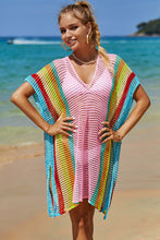 Load image into Gallery viewer, Openwork Striped Slit Knit Cover Up
