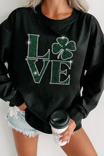 Load image into Gallery viewer, LOVE Rhinestone Clover Round Neck Sweatshirt
