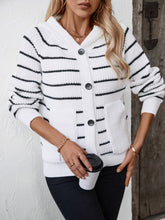 Load image into Gallery viewer, Striped Button Up Long Sleeve Hooded Cardigan
