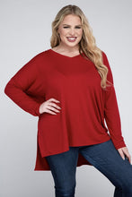 Load image into Gallery viewer, Plus Dolman Sleeve V-Neck Side Slit Hi-Low Hem Top
