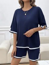 Load image into Gallery viewer, Contrast Trim Round Neck Top and Shorts Set
