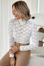 Load image into Gallery viewer, White Floral Lace High Neck Long Sleeve Top
