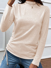 Load image into Gallery viewer, Shiny Drawstring Mock Neck Long Sleeve T-Shirt
