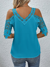 Load image into Gallery viewer, Lace Detail V-Neck Cold Shoulder Blouse
