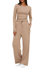 Load image into Gallery viewer, 2 pc Set - Women&#39;s Suit Autumn / Winter -Long Sleeve Top + High Waisted Wide Leg Pants - Solid Color Sportswear Casual Suit
