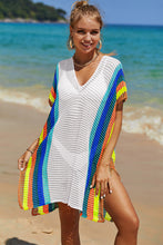 Load image into Gallery viewer, Openwork Striped Slit Knit Cover Up
