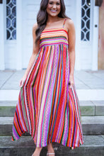 Load image into Gallery viewer, Multicolor Striped Thin Straps Smocked Back Boho Maxi Dress
