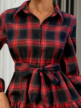 Load image into Gallery viewer, Tied Plaid Long Sleeve Mini Dress
