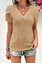 Load image into Gallery viewer, Mist Green V Neck Petal Sleeve Waffle Knit T-Shirt
