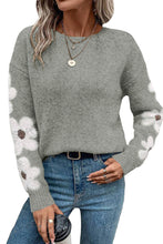 Load image into Gallery viewer, Light Grey Flower Sleeve Drop Shoulder Sweater
