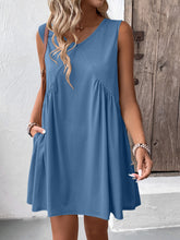 Load image into Gallery viewer, Ruched V-Neck Sleeveless Mini Dress
