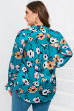 Load image into Gallery viewer, Womens Plus Size - Sky Blue Floral Print V Neck Blouse - Sizes 1X-3X
