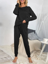 Load image into Gallery viewer, Shiny Round Neck Top and Drawstring Pants Lounge Set
