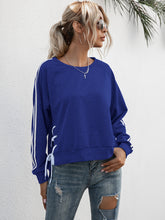 Load image into Gallery viewer, Lace-Up Round Neck Long Sleeve Sweatshirt
