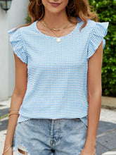 Load image into Gallery viewer, Plaid Ruffled Round Neck Cap Sleeve T-Shirt
