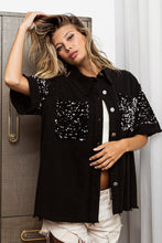 Load image into Gallery viewer, BiBi Sequin Detail Raw Hem Short Sleeve Shirt
