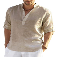 Load image into Gallery viewer, Men&#39;s Casual Cotton Linen Solid Color Long Sleeve Shirt
