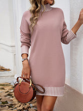 Load image into Gallery viewer, Striped Mock Neck Long Sleeve Sweater Dress
