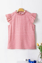 Load image into Gallery viewer, Pink Polka Dots Ruffle Flutter Sleeve Frilled Neck Blouse
