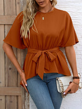 Load image into Gallery viewer, Tied Round Neck Half Sleeve Blouse
