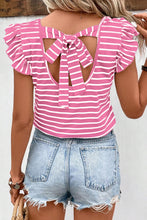 Load image into Gallery viewer, Tied Striped V-Neck Cap Sleeve T-Shirt
