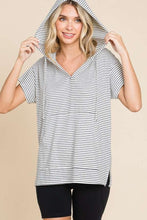 Load image into Gallery viewer, Culture Code Plus Size Striped Short Sleeve Hooded Top
