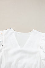 Load image into Gallery viewer, White Embroidered Puff Sleeve V Neck Blouse
