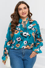 Load image into Gallery viewer, Womens Plus Size - Sky Blue Floral Print V Neck Blouse - Sizes 1X-3X
