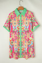 Load image into Gallery viewer, Orange Geometric Print Contrast Short Sleeve Shirt Dress
