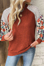 Load image into Gallery viewer, Cinnamon Floral Patchwork Long Sleeve Ribbed Blouse
