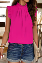 Load image into Gallery viewer, Bright Pink Pleated Mock Neck Frilled Trim Sleeveless Top
