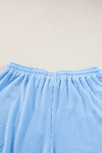 Load image into Gallery viewer, Light Blue Plus Size Ribbed Long Sleeve Top and Drawstring Shorts Set
