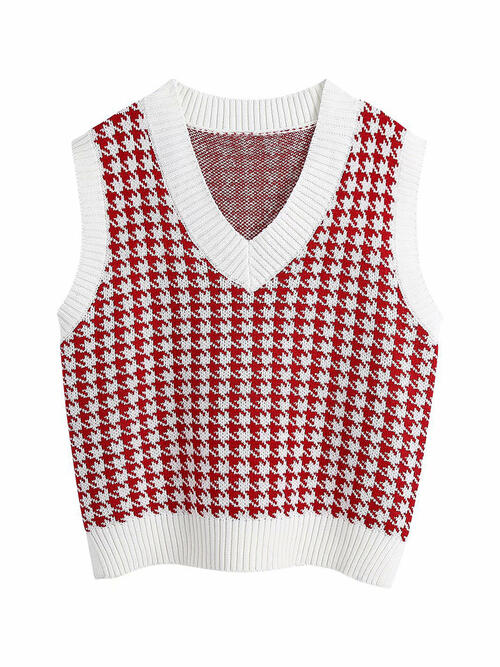 8 Colors - Houndstooth V-Neck Sweater Vet - Sizes S-L Ti Amo I love you