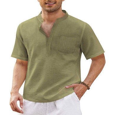 8 Colors - Mens Cotton Linen Casual Shirts with Pocket - Shirt Sleeve Beach Shirt - Sizes S-3XL Ti Amo I love you