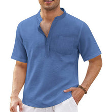 Load image into Gallery viewer, 8 Colors - Mens Cotton Linen Casual Shirts with Pocket - Shirt Sleeve Beach Shirt - Sizes S-3XL Ti Amo I love you
