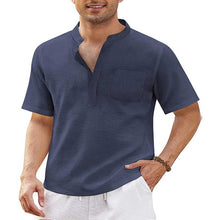 Load image into Gallery viewer, 8 Colors - Mens Cotton Linen Casual Shirts with Pocket - Shirt Sleeve Beach Shirt - Sizes S-3XL Ti Amo I love you
