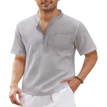 Load image into Gallery viewer, 8 Colors - Mens Cotton Linen Casual Shirts with Pocket - Shirt Sleeve Beach Shirt - Sizes S-3XL Ti Amo I love you
