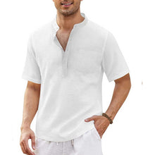 Load image into Gallery viewer, 8 Colors - Mens Cotton Linen Casual Shirts with Pocket - Shirt Sleeve Beach Shirt - Sizes S-3XL Ti Amo I love you
