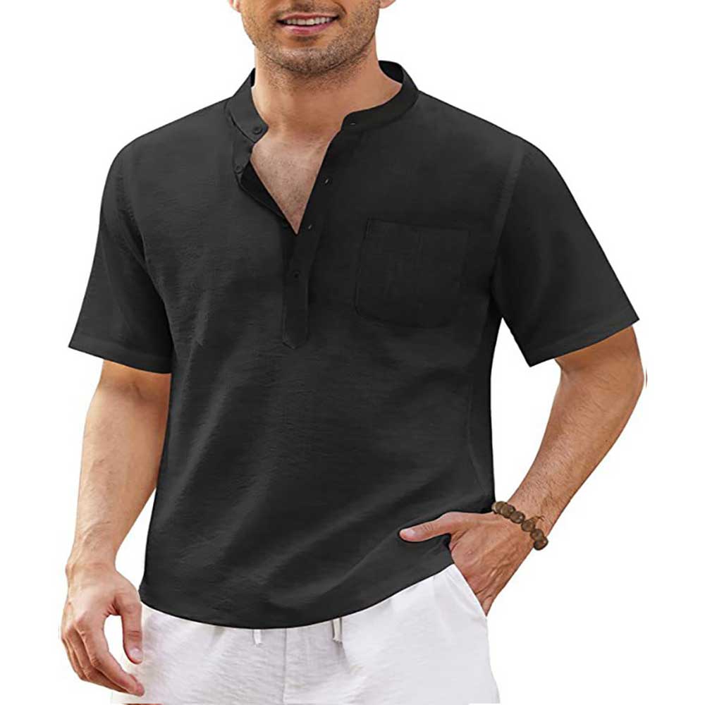 8 Colors - Mens Cotton Linen Casual Shirts with Pocket - Shirt Sleeve Beach Shirt - Sizes S-3XL Ti Amo I love you