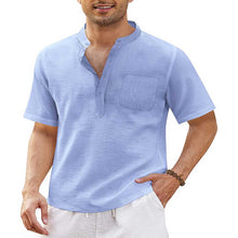 Load image into Gallery viewer, 8 Colors - Mens Cotton Linen Casual Shirts with Pocket - Shirt Sleeve Beach Shirt - Sizes S-3XL Ti Amo I love you
