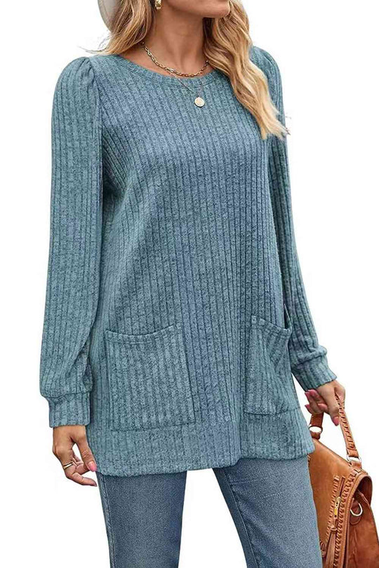 8 Colors - Ribbed Round Neck Long Sleeve Top - Sizes S-2XL Ti Amo I love you