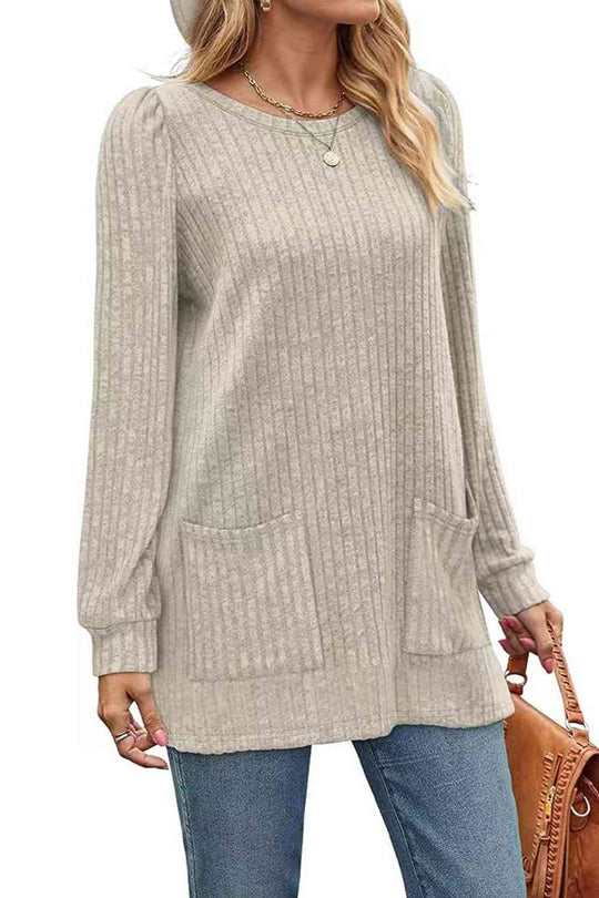 8 Colors - Ribbed Round Neck Long Sleeve Top - Sizes S-2XL Ti Amo I love you