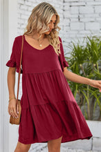 Load image into Gallery viewer, 8 Colors - V-Neck Flounce Sleeve Tiered Dress - Sizes S-2XL Ti Amo I love you
