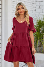 Load image into Gallery viewer, 8 Colors - V-Neck Flounce Sleeve Tiered Dress - Sizes S-2XL Ti Amo I love you
