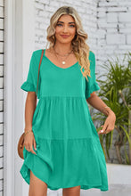 Load image into Gallery viewer, 8 Colors - V-Neck Flounce Sleeve Tiered Dress - Sizes S-2XL Ti Amo I love you
